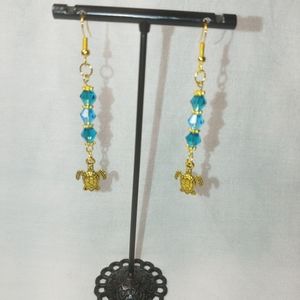 Gold Turtle & Crystal Earrings